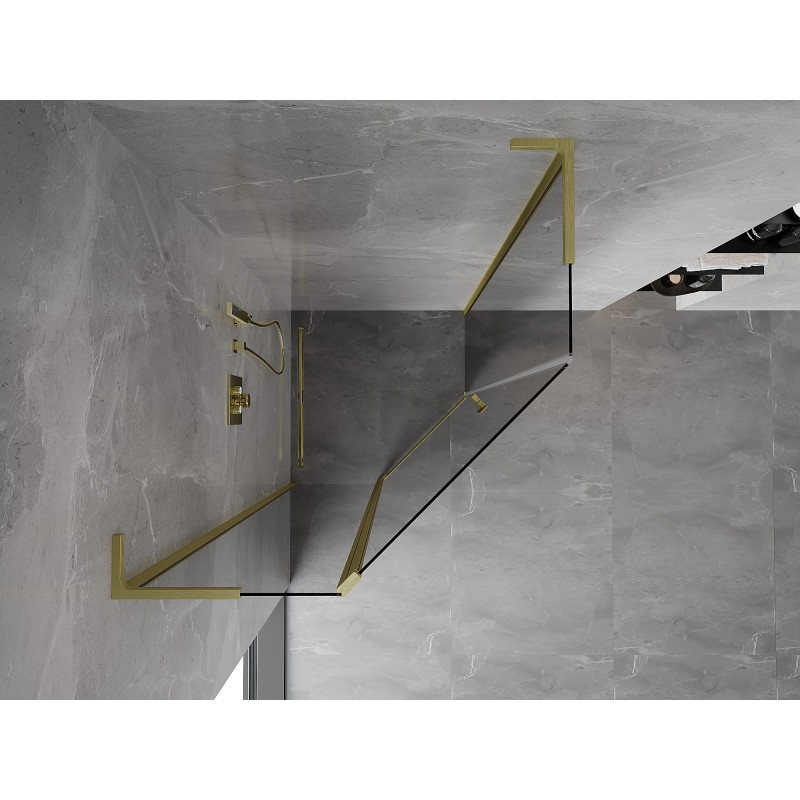 Mexen Mist L pětiúhelníkový sprchový kout otočný 90 x 90 cm, transparentní, zlatý kartáčovaný - 8A8L-090-090-55-00