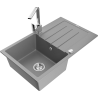 Mexen Bruno granitový dřez 1-komorový s odkapávačem a kuchyňskou baterií Rita, šedá - 6513-71-670300-00