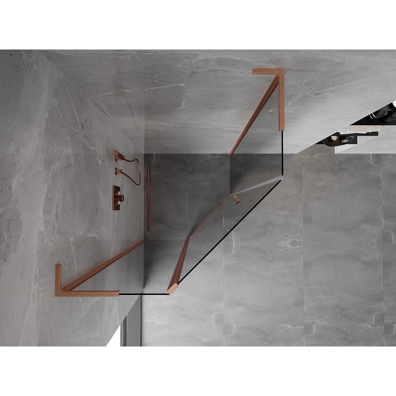 Mexen Mist L pětiúhelníková sprchová kabina, otočná, 80 x 80 cm, transparentní, kartáčovaná měď - 8A8L-080-080-65-00