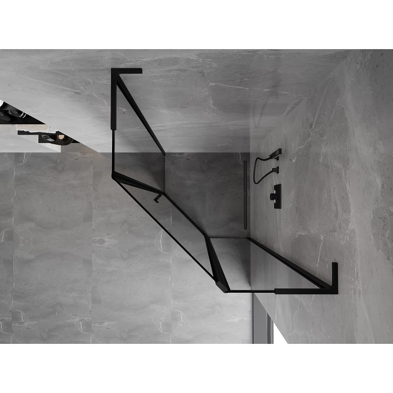 Mexen Mist L pětiúhelníkový sprchový kout pravostranný 80 x 80 cm, černý rám, černá - 8A8L-080-080-70-70-P