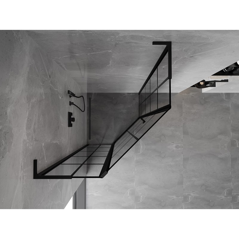 Mexen Mist L pětiúhelníková sprchová kabina výklopná levá 90 x 90 cm, černá mřížka, černá - 8A8L-090-090-70-77-L