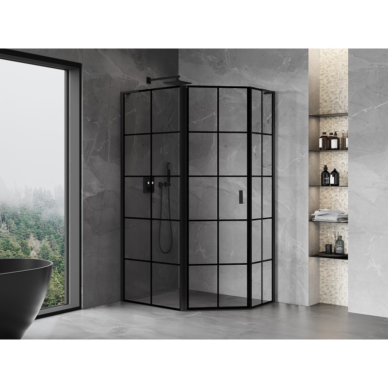 Mexen Mist L asymetrická pětiúhelníková sprchová kabina levá 100 x 80 cm, černá mřížka, černá - 8A8L-100-080-70-77-L