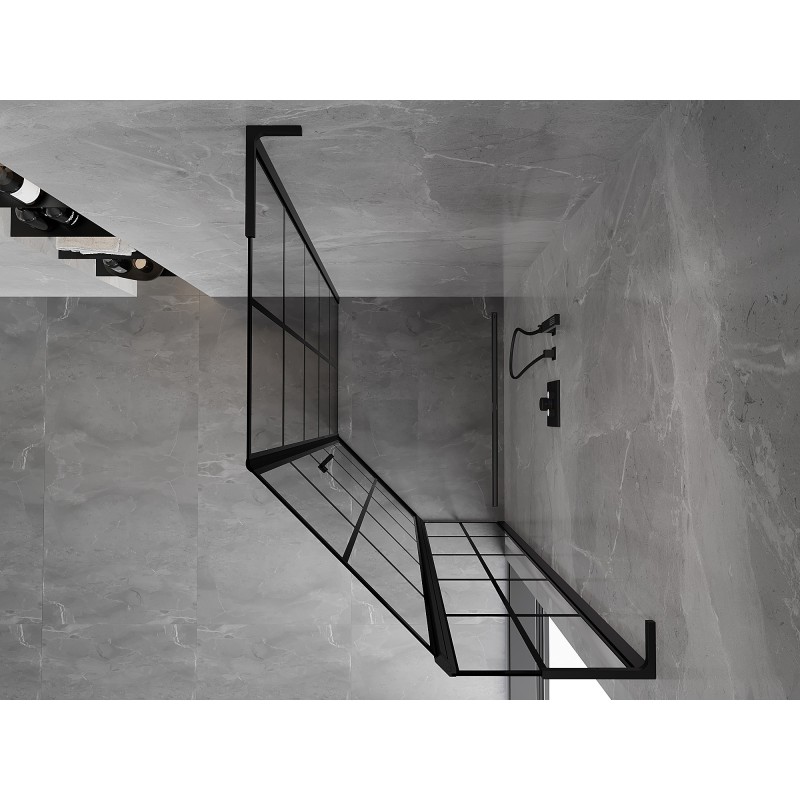 Mexen Mist L pětiúhelníkový asymetrický sprchový kout s pravými otevíracími dveřmi 90 x 100 cm, černá mřížka,