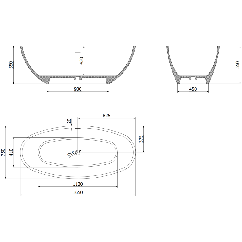 Mexen Bari volně stojící vana z konglomerátu 165 x 75 cm, černá matná - 57221657570