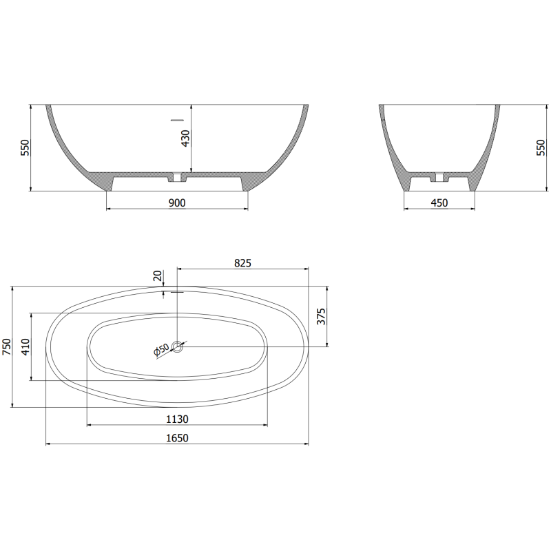 Mexen Bari volně stojící vana z konglomerátu 165 x 75 cm, bílá matná - 57221657500