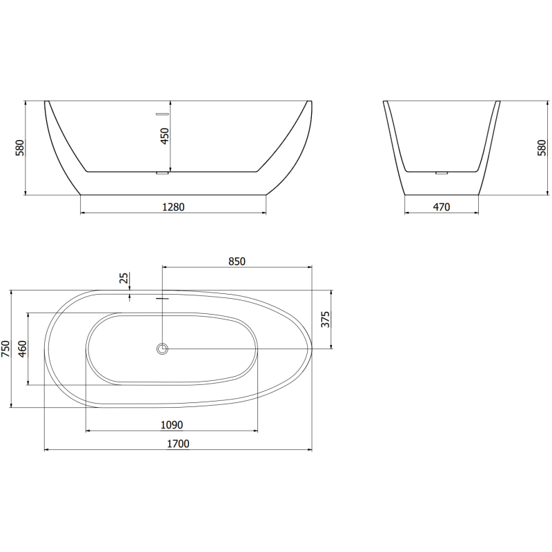 Mexen Eos volně stojící vana 170 x 75 cm, bílá, přepad měď kartáčovaná - 52471707500-65