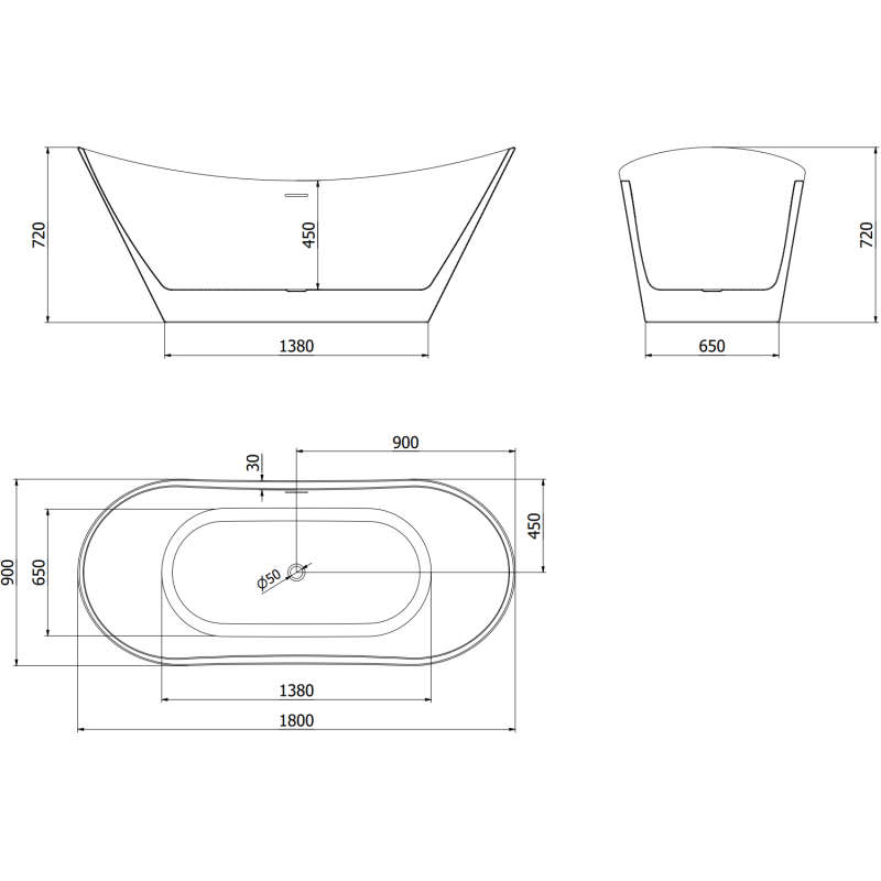Mexen Montana volně stojící vana 180 x 90 cm, bílá, přepad z kartáčované mědi - 52011809000-65