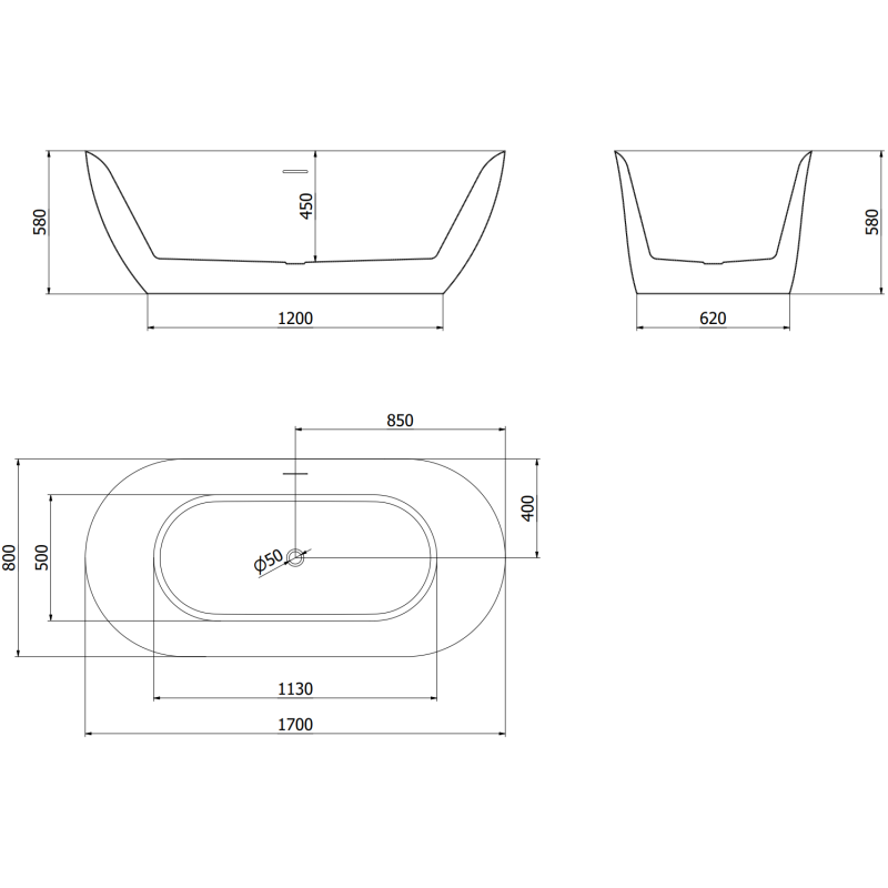 Mexen Roxy volně stojící vana 170 x 80 cm, bílá, přepad chrom - 51201708000-01