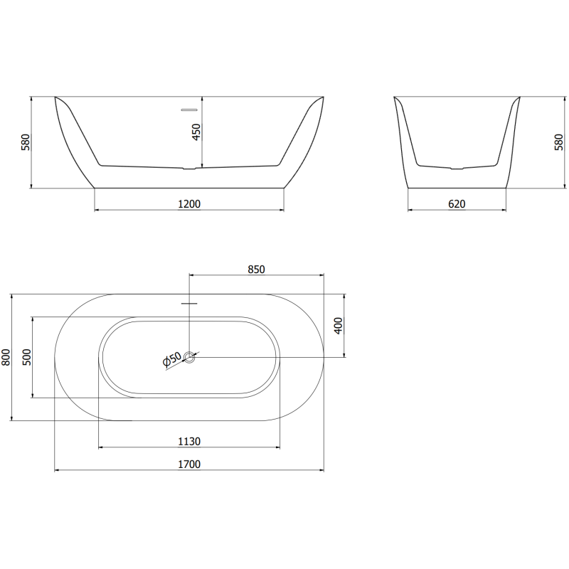 Mexen Roxy volně stojící vana 170 x 80 cm, bílá/černá, přepad zlatý kartáčovaný - 51201708075-55