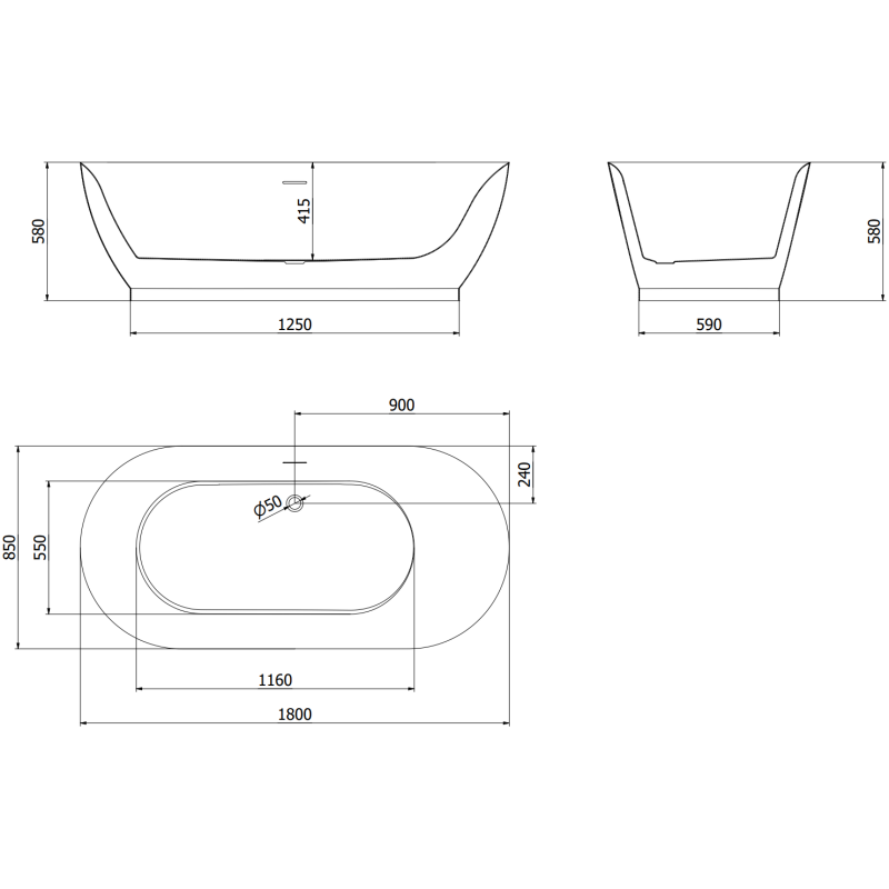 Mexen Roxy volně stojící vana 180 x 85 cm, bílá, přepad kartáčovaný nikl - 51201808500-97