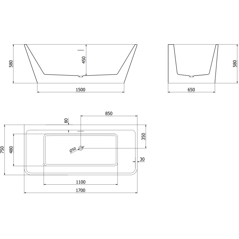 Mexen Volta volně stojící přistěnná vana 170 x 75 cm, bílá, přeliv růžové zlato - 51131707500-60