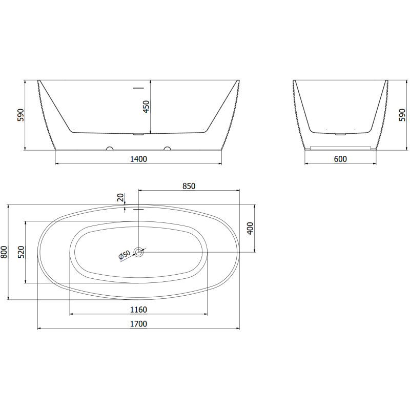 Mexen Lira volně stojící vana vzor 170 x 80 cm, bílá, přepad gun gray kartáčovaný - 52831708000-66