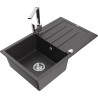 Mexen Bruno jednokomorový granitový dřez s odkapávačem a kuchyňskou baterií Rita, černý skvrnitý - 6513-76-670300-00