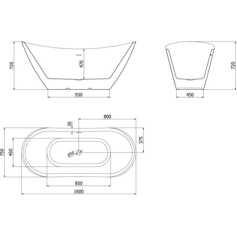 Mexen Lotos volně stojící vana 160 x 75 cm, bílá, přepad měď kartáčovaná - 52051607700-65