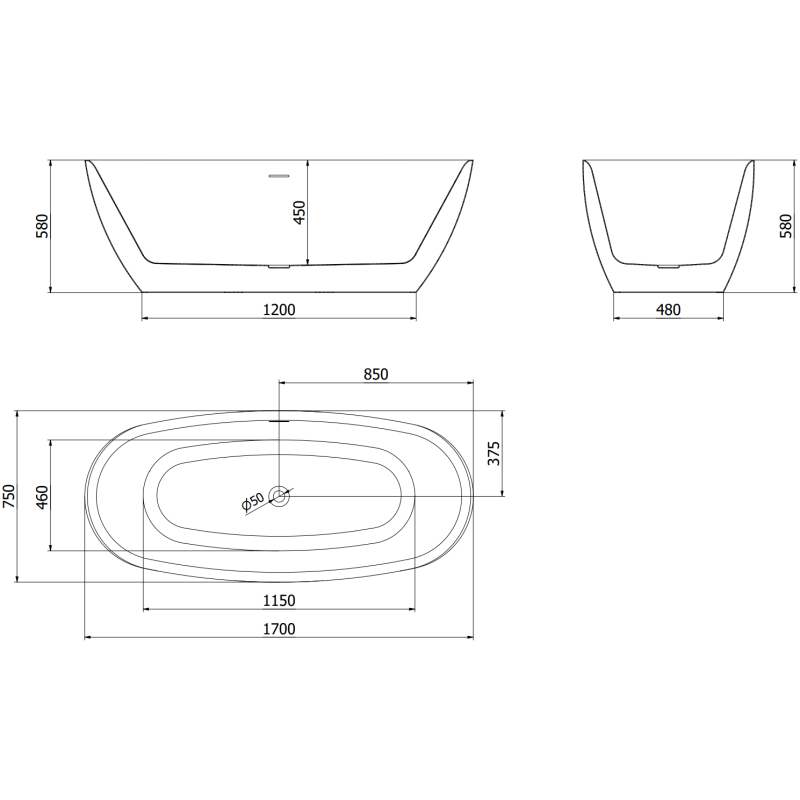 Mexen Luvo Slim volně stojící vana 170 x 75 cm, bílá, přepad chrom - 52801707500-01