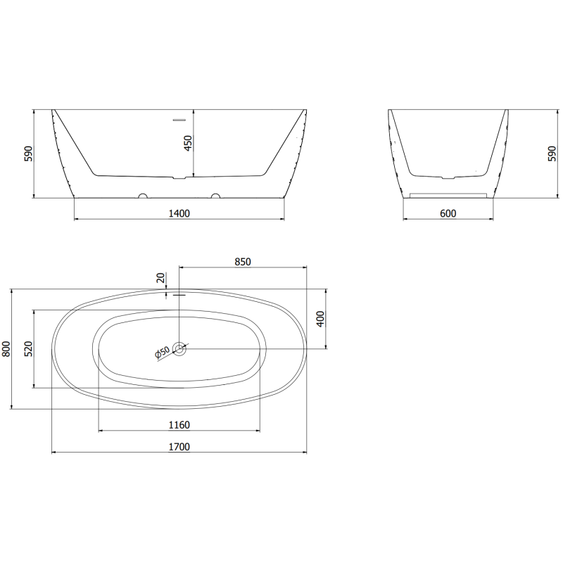 Mexen Olea volně stojící vana vzor 170 x 80 cm, bílá, přepad černý - 52821708000-70
