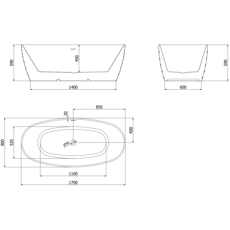 Mexen Olea wanna volně stojící vzor 170 x 80 cm, bílá/černá, přepad gun metal - 52821708075-95
