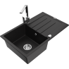 Mexen Bruno granitový dřez 1-komorový s odkapávačem a kuchyňskou baterií Rita, černý - 6513-77-670300-00