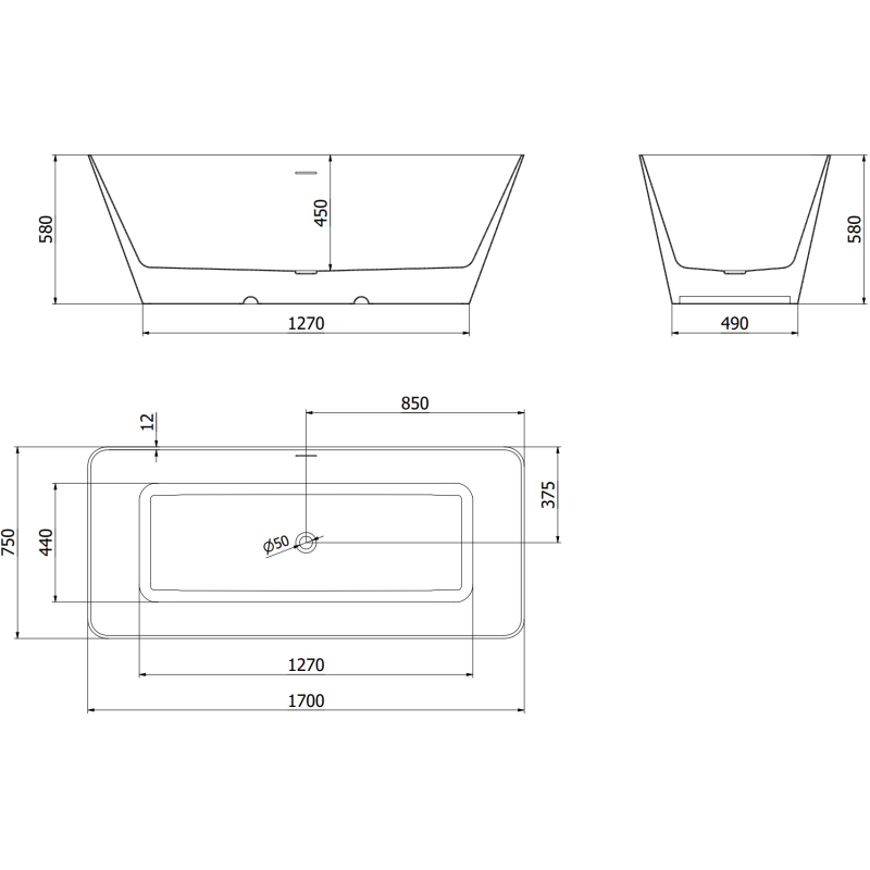 Mexen Velo Slim vana volně stojící 170 x 75 cm, bílá, přeliv zlatý kartáčovaný - 52811707500-55
