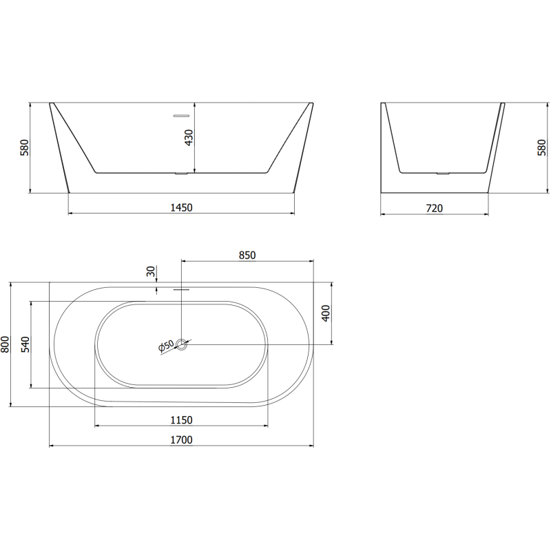 Mexen Oval volně stojící přisazená vana 170 x 80 cm, bílá, přepad růžové zlato - 52671708000-60