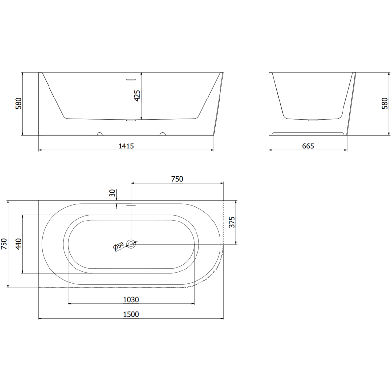Mexen Silo volně stojící rohová vana levá rýhovaná 150 x 75 cm, bílá, přeliv růžové zlato - 52891507500L-60