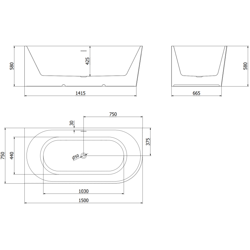 Mexen Silo volně stojící rohová vana levá rýhovaná 150 x 75 cm, bílá/šedá, přepad kartáčovaný nikl - 52891507562L-97