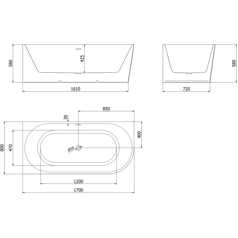 Mexen Silo vana volně stojící rohová levá drážkovaná 170 x 80 cm, bílá/černá, přepad kartáčovaný nikl - 52891708075L-97