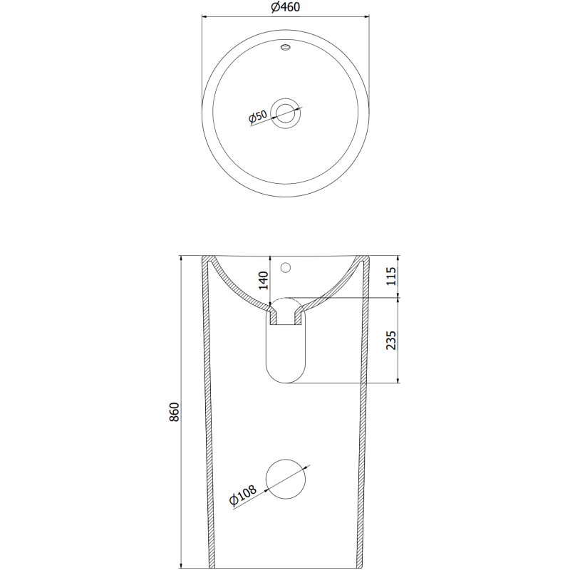 Mexen Nerda Volně stojící umyvadlo 46 x 46 cm, bílá - 26084600