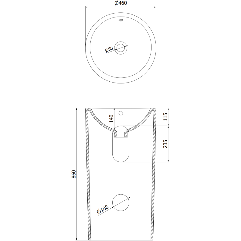 Mexen Nerda volně stojící umyvadlo 46 x 46 cm, černá mat - 26084670