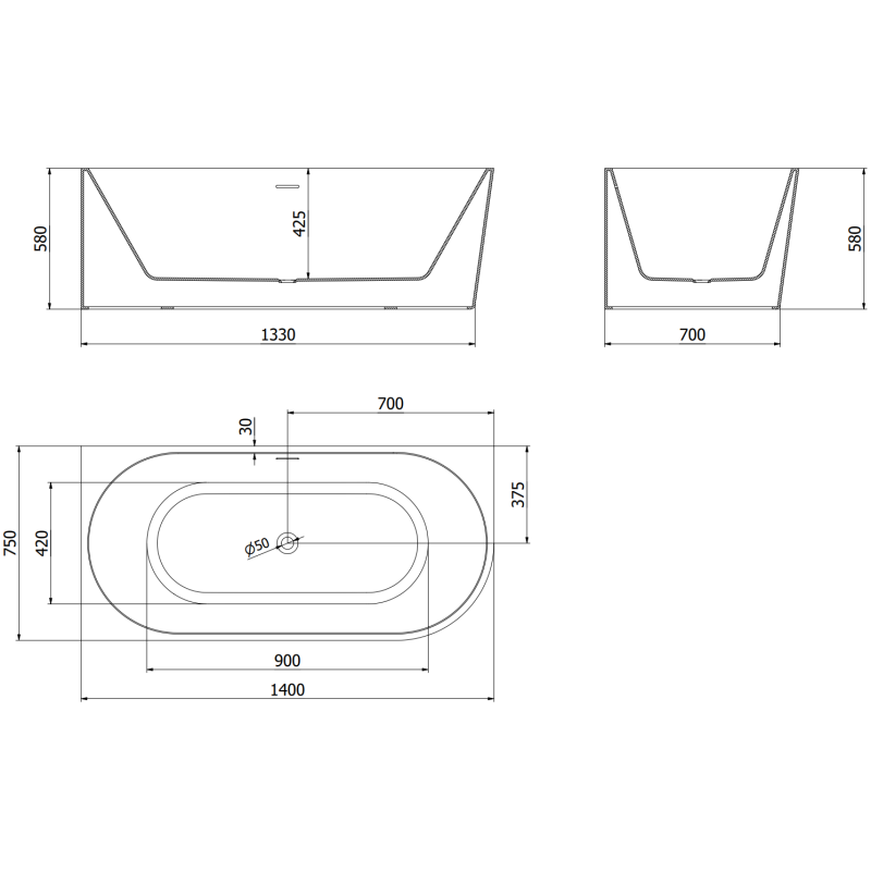 Mexen Mia vana volně stojící rohová levá 140 x 75 cm, bílá/černá, přepad zlatý kartáčovaný - 52691407575L-55