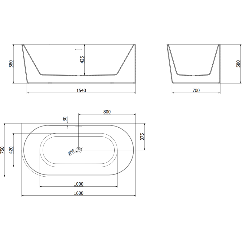 Mexen Mia volně stojící rohová vana pravá 160 x 75 cm, bílá, bílý přepad - 52691607500P-20