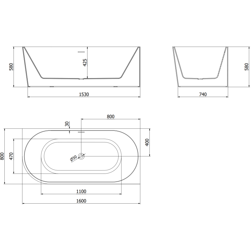 Mexen Mia volně stojící rohová vana pravá 160 x 80 cm, bílá/černá, přepad měď kartáčovaná - 52691608075P-65