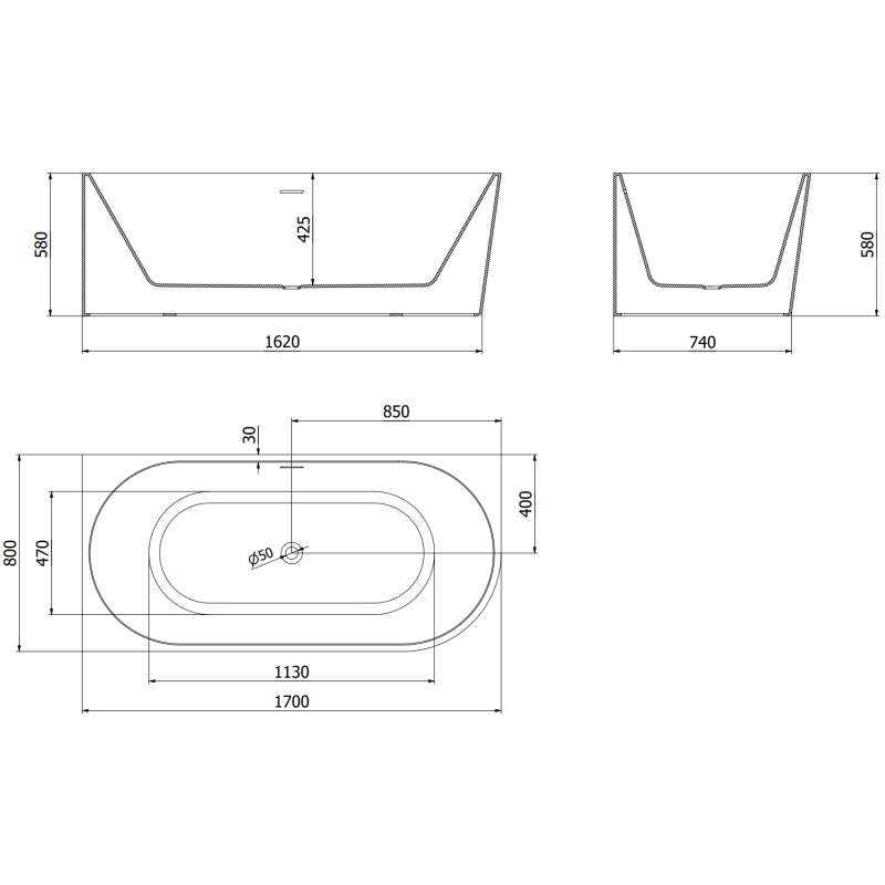 Mexen Mia volně stojící rohová vana levá 170 x 80 cm, bílá, přepad chrom - 52691708000L-01