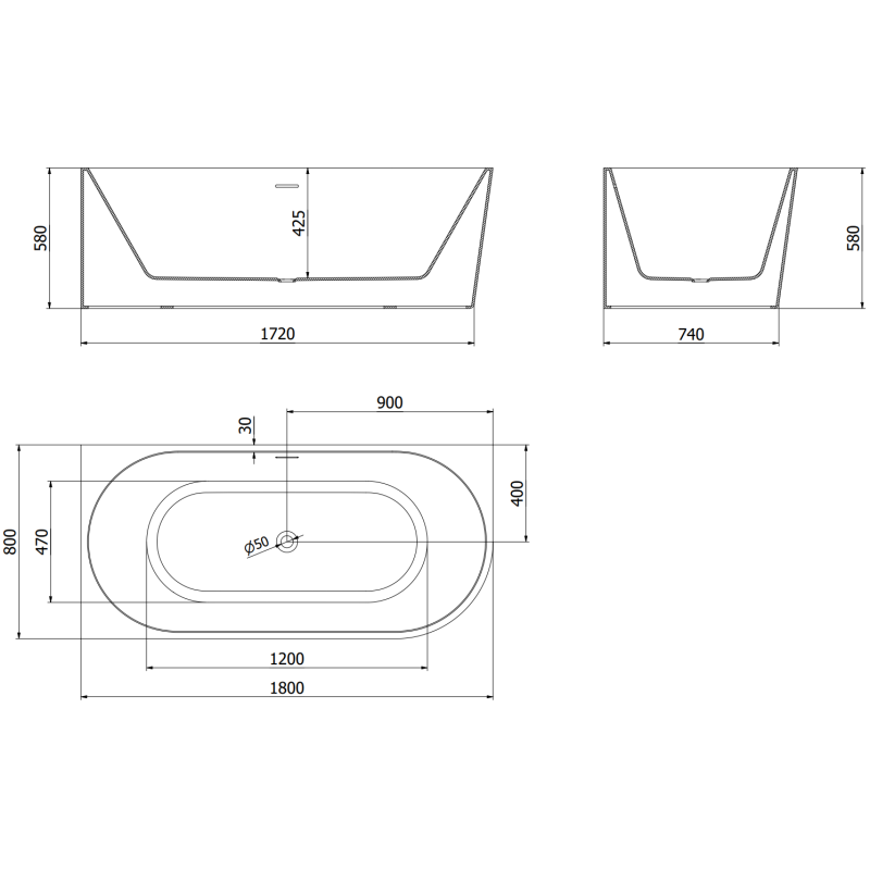 Mexen Mia volně stojící rohová vana levá 180 x 80 cm, bílá/černá, zlatý přepad - 52691808075L-50