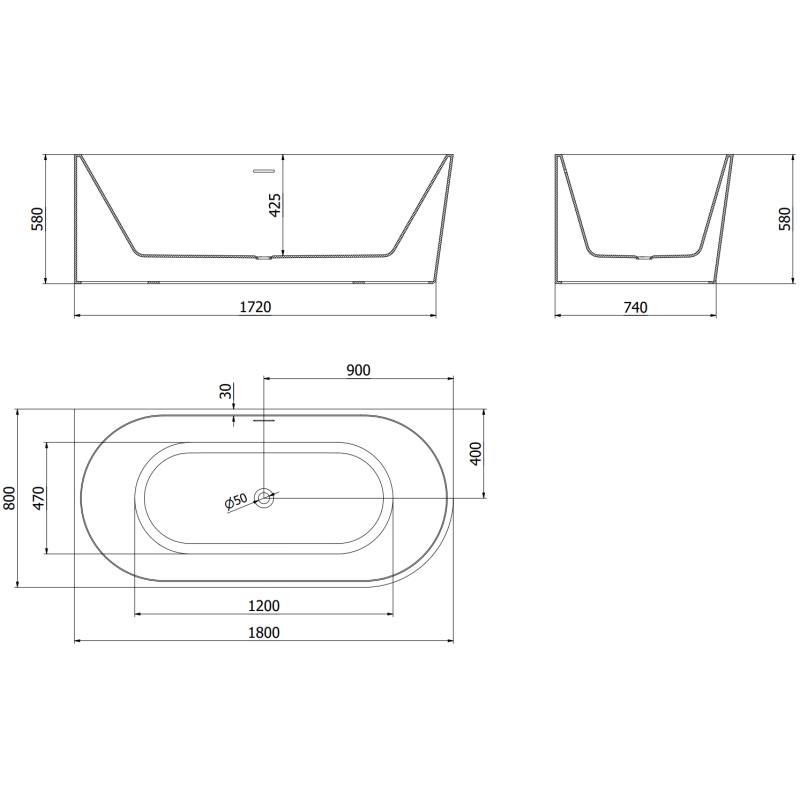 Mexen Mia volně stojící rohová vana levá 180 x 80 cm, bílá/černá, přepad zlatý kartáčovaný - 52691808075L-55