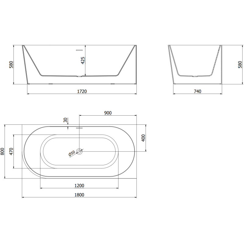 Mexen Mia volně stojící rohová vana pravá 180 x 80 cm, bílá, přepad nikl kartáčovaný - 52691808000P-97