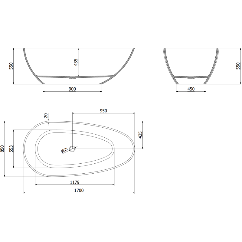 Mexen Glass čirá volně stojící vana transparentní 170 x 85 cm, chromová zátka - 58061708508