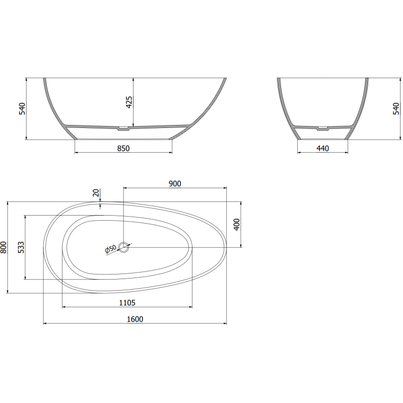 Mexen Glass černá volně stojící vana průhledná 160 x 80 cm, chromový uzávěr - 58061608013