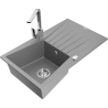 Mexen Cesar granitový dřez 1-komorový s odkapávačem a kuchyňskou baterií Rita, šedý - 6514-71-670300-00