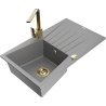 Mexen Cesar jednokomorový granitový dřez s odkapávačem a kuchyňskou baterií Rita, šedý - 6514-71-670300-50