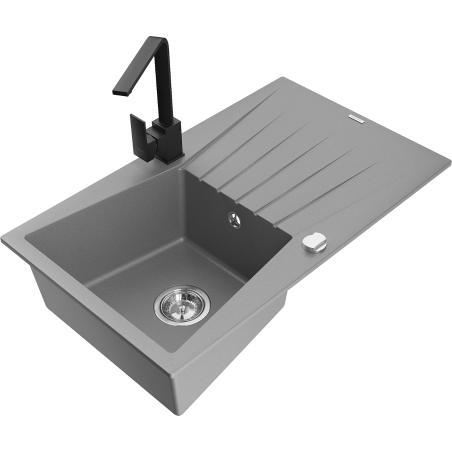 Mexen Cesar granitový dřez 1-komorový s odkapávačem a kuchyňskou baterií Rita, šedý - 6514-71-670300-70