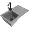Mexen Cesar granitový dřez 1-komorový s odkapávačem a kuchyňskou baterií Rita, šedý - 6514-71-670300-70-B