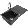 Mexen Cesar granitový dřez jednodřez s odkapávačem a kuchyňskou baterií Rita, černý/stříbrný metalik - 6514-73-670300-00