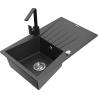 Mexen Cesar granulitový dřez s odkapávačem a kuchyňskou baterií Rita, černý skvrnitý - 6514-76-670300-70