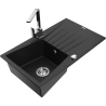 Mexen Cesar granitový dřez jednodřez s odkapávačem a kuchyňskou baterií Rita, černý - 6514-77-670300-00