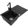 Mexen Cesar granitový dřez 1-komorový s odkapávačem a kuchyňskou baterií Rita, černý - 6514-77-670300-70