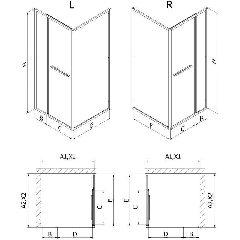 Mexen Linea posuvná sprchová kabina 110 x 95 cm, transparentní, černá - 8E1-110-095-70-70