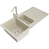 Mexen Andres granitový dřez 1,5-komorový s odkapávačem a kuchyňskou baterií Rita, béžový - 6515-69-670300-69