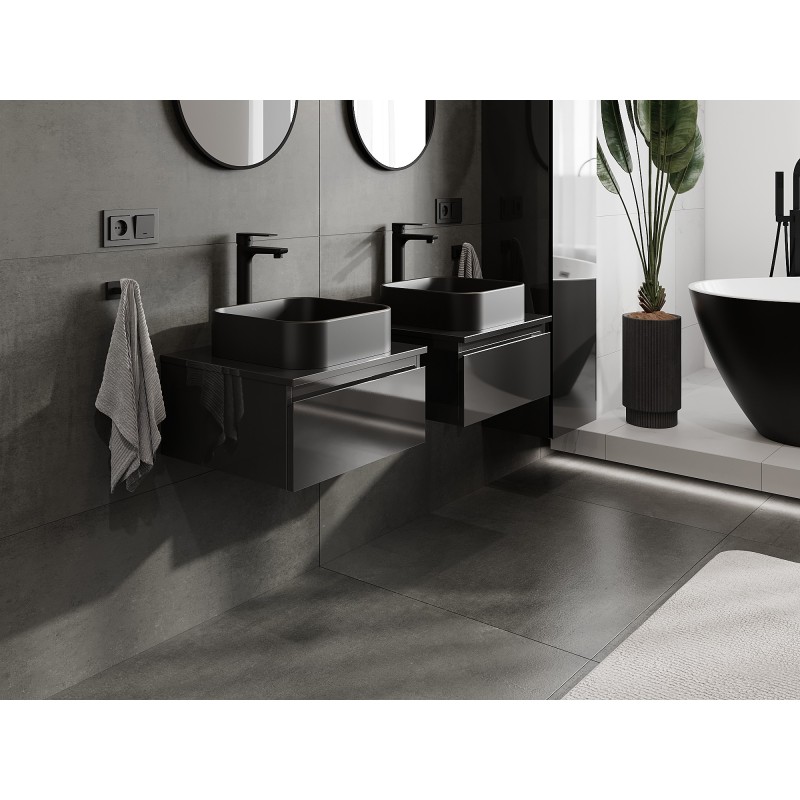 Mexen Orio koupelnová skříňka pod umyvadlo 50 cm s deskou, 1 zásuvka, černý lesk - 91A10-05023-1-BFC70