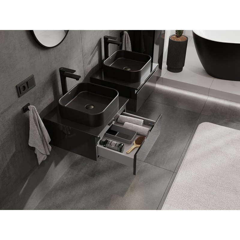 Mexen Orio koupelnová skříňka pod umyvadlo 50 cm s deskou, 1 zásuvka, černý lesk - 91A10-05023-1-BFC70
